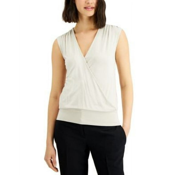 MSRP $50 Alfani Women Surplice Band-Hem Tank Top Beige Size Small