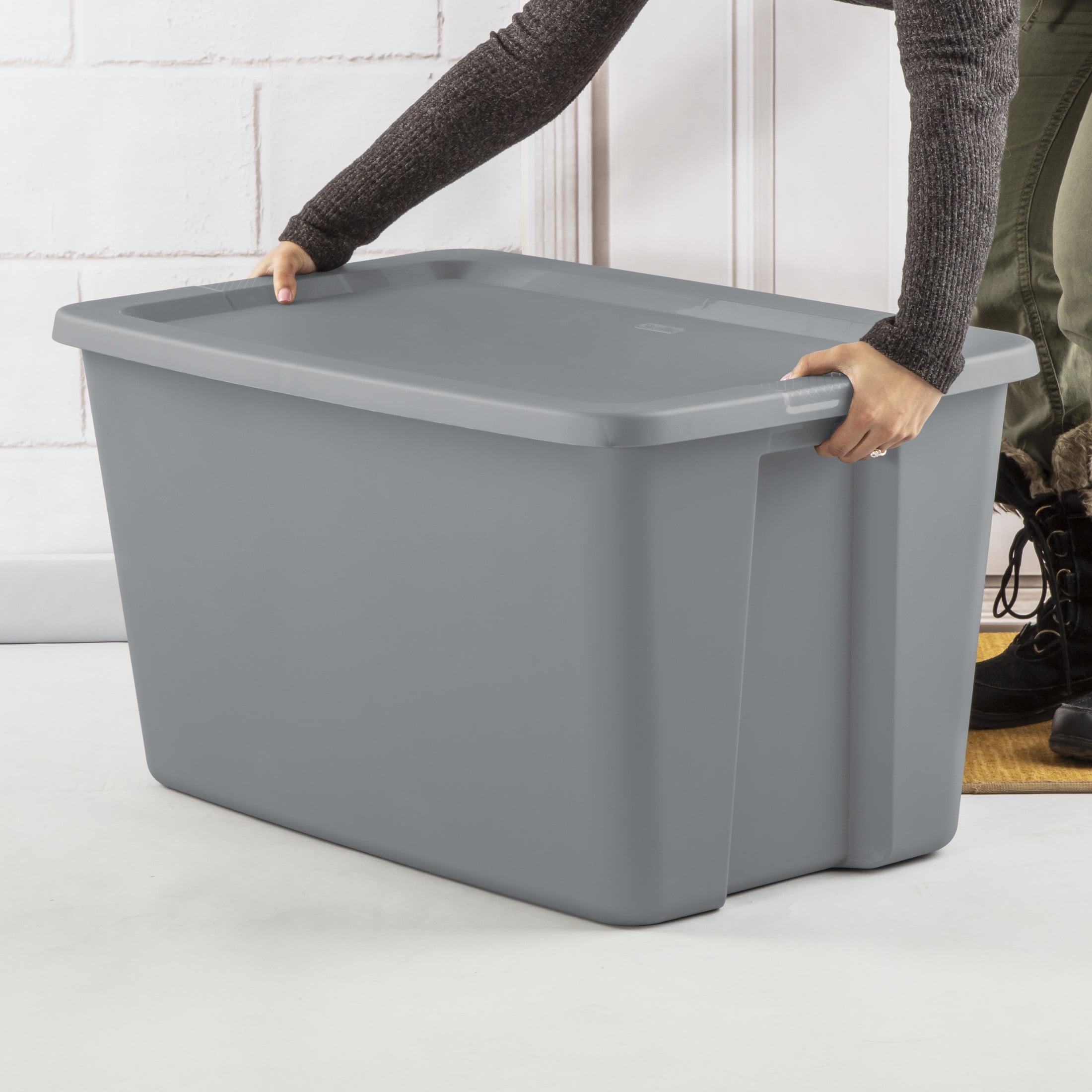 Sterilite 30 Gallon Extra-Large Storage Bin, Durable Plastic Storage Container with Snap-On Lid, Gray