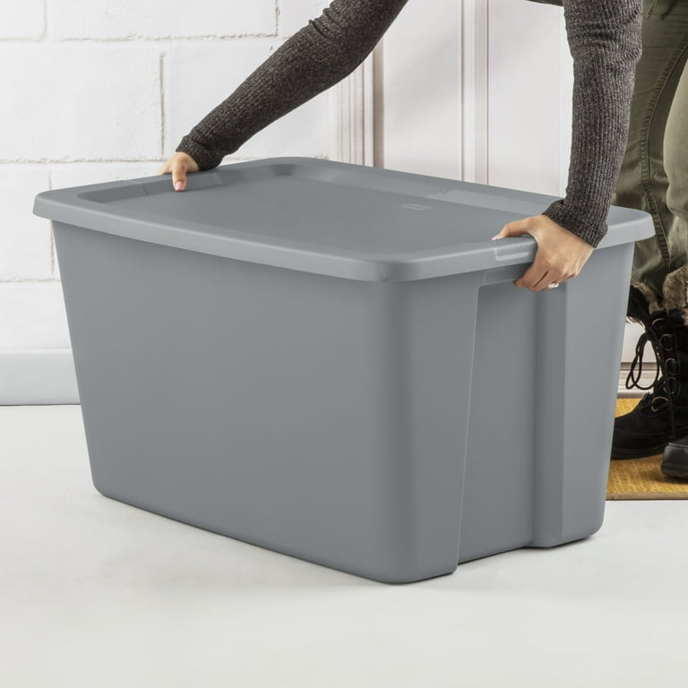 Sterilite 30 Gallon Tote Plastic Storage Bin with Snap on Lid Gray 6 Count