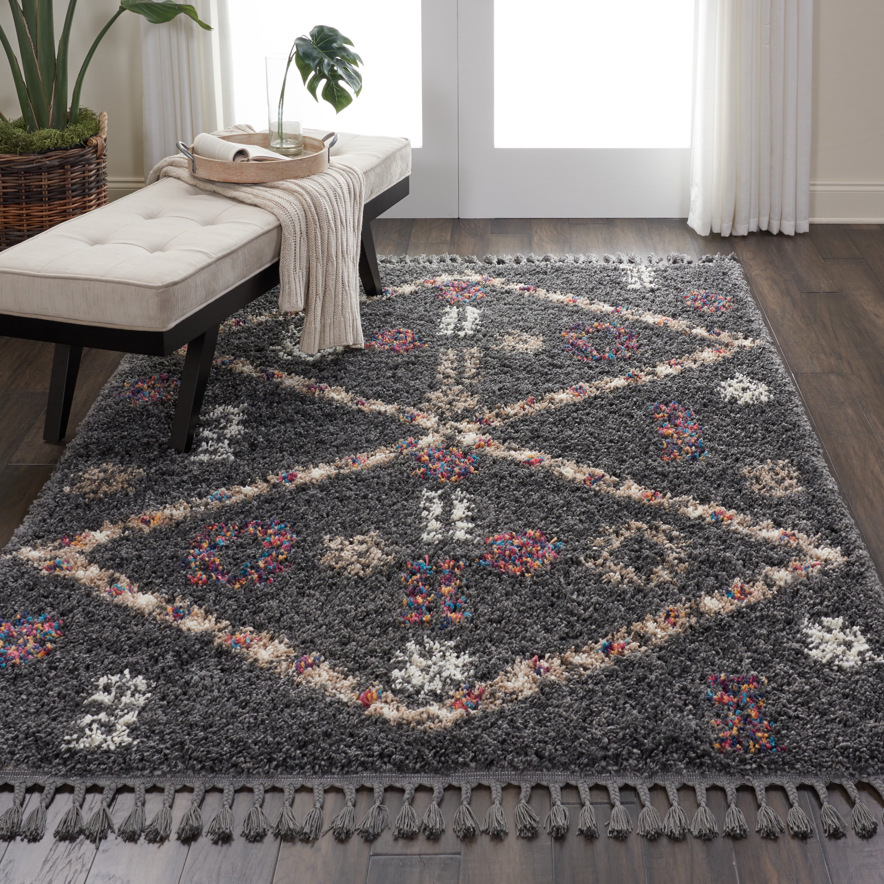 Nourison Nordic Shag Scandinavian Tribal Grey Area Rug