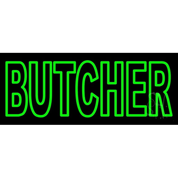 Butcher LED Neon Sign 10 x 24 - inches, Clear Edge Cut Acrylic Backing, with Dimmer - Bright and Premium built indoor LED Neon Sign for restaurant window and interior decor.
