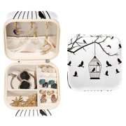 Beautiful Birds Cage Silhouette Pattern Jewelry Box: Travel-Portable Square Organizer Box for Rings, Earrings, Necklaces, Bracelets