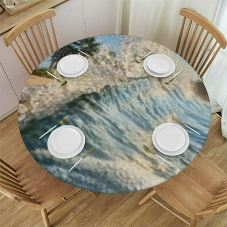

Sheronv Palm Trees Round Tablecloth 100% Polyester Waterproof Washable for Home Kitchen Outdoor Decor - Stain-Resistant Ideal for Restaurants Weddings Parties 54 -58