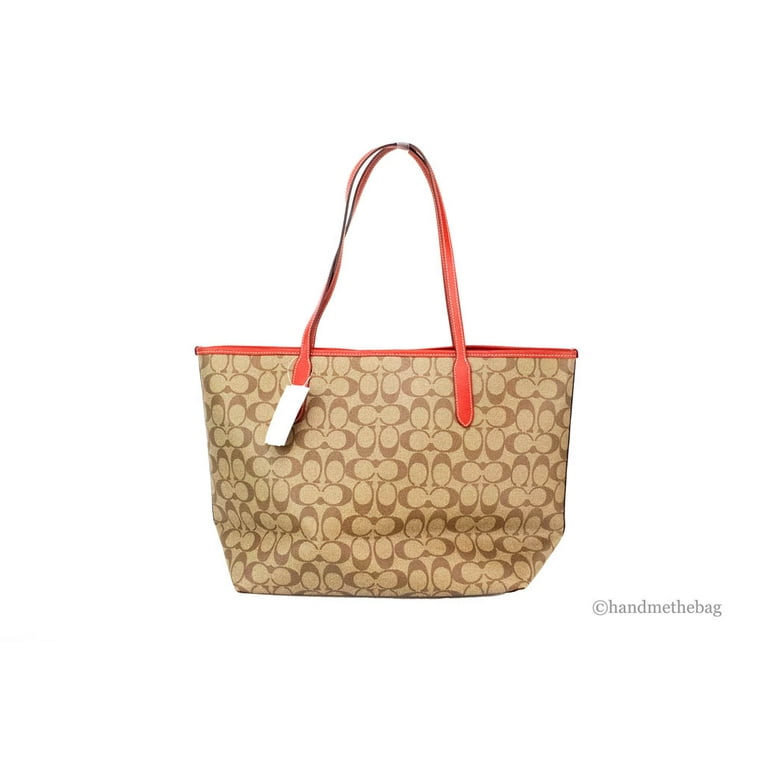 COACH シグネチャー ワイルド ストロベリートートバック CH329 Coach (CH329) Khaki Red Wild Strawberry Coated Canvas City