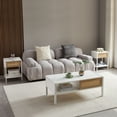 thumbnail image 3 of 40-inch Modern White Coffee Table with Rattan Sliding Door Storage and Metal Legs, Low-Profile Rectangle Cocktail Table for Living Room, 3 of 17