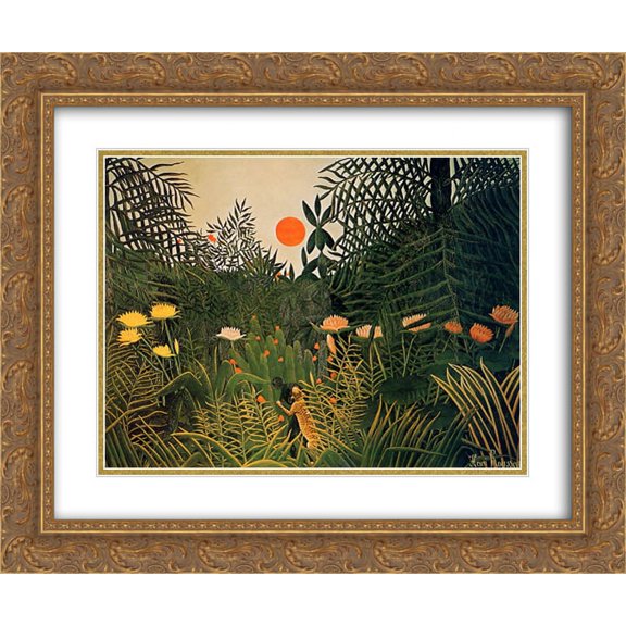 Henri Rousseau 2x Matted 24x20 Gold Ornate Framed Art Print 'Negro Attacked by a Jaguar'