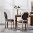thumbnail image 3 of French Country Dining Chairs Set of 2, Farmhouse Fabric Chairs with Round Back, Beautifully Carved Solid Wood Frame Upholstered Side Chairs for Dining Room Kitchen Restaurant, Grey, 3 of 9