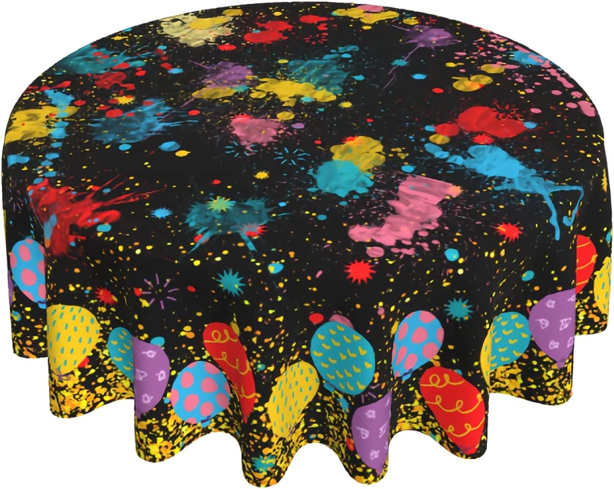 Black Party Tablecloths 60 Inch Round Table Cover with Colorful Paint