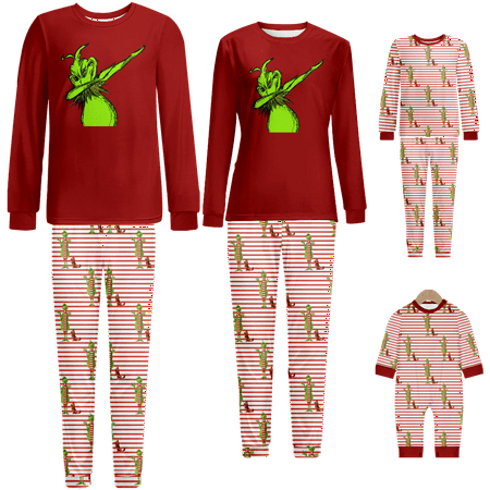 

Family Christmas Pajamas The Grinch Red Stripe Printed Sizes for Adult-Kids-Baby-Pet 2 Pieces Top and Pants Bodysuits Clothes Pajamas Set