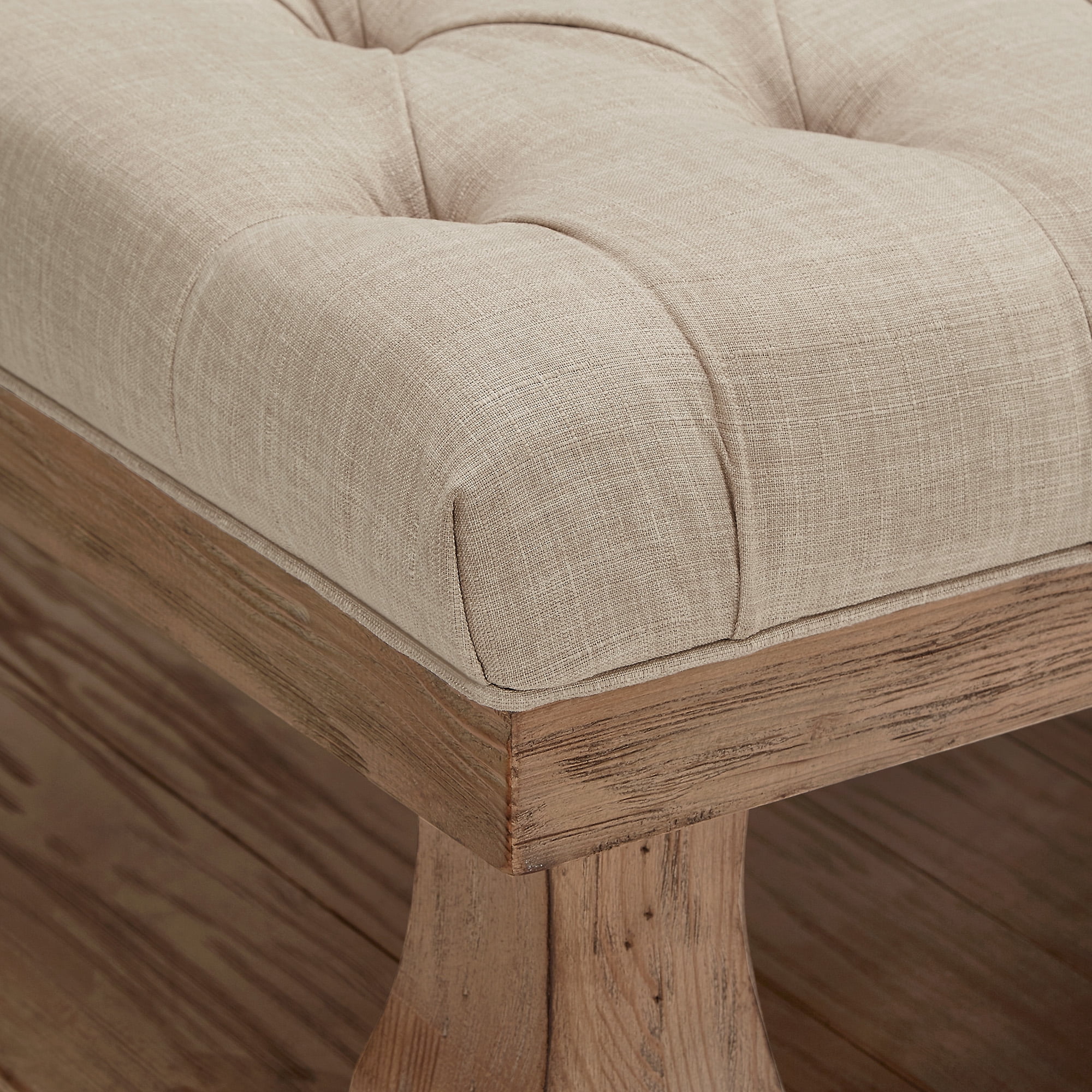 Weston Home Galvin Transitional Wood and Tufted Linen Coffee Table, Beige