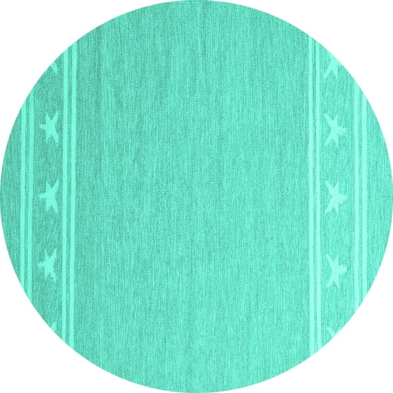 Ahgly Company Machine Washable Indoor Round Abstract Turquoise Blue Contemporary Area Rugs, 5' Round