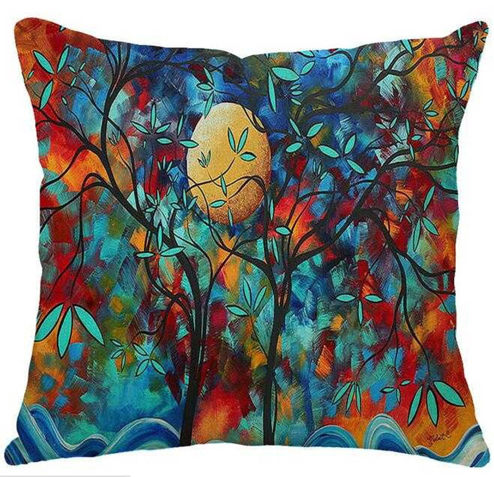 QINU KEONU Set of 2 Oil Painting Black Large Tree and Flower Birds Square Cotton Linen Throw Pillow Case Cushion Cover Outdoor Sofa Home Sofa Decorative 18 X 18 Inch 1 