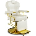 thumbnail image 2 of Baasha Comfortable Reclining Salon Chair with Removable Headrest, Elegant Cream and Gold Barber Chair with Heavy Duty Steel Frame, Adjustable Headrest & Lumbar Support, Weight Capacity 440 lbs, 2 of 9