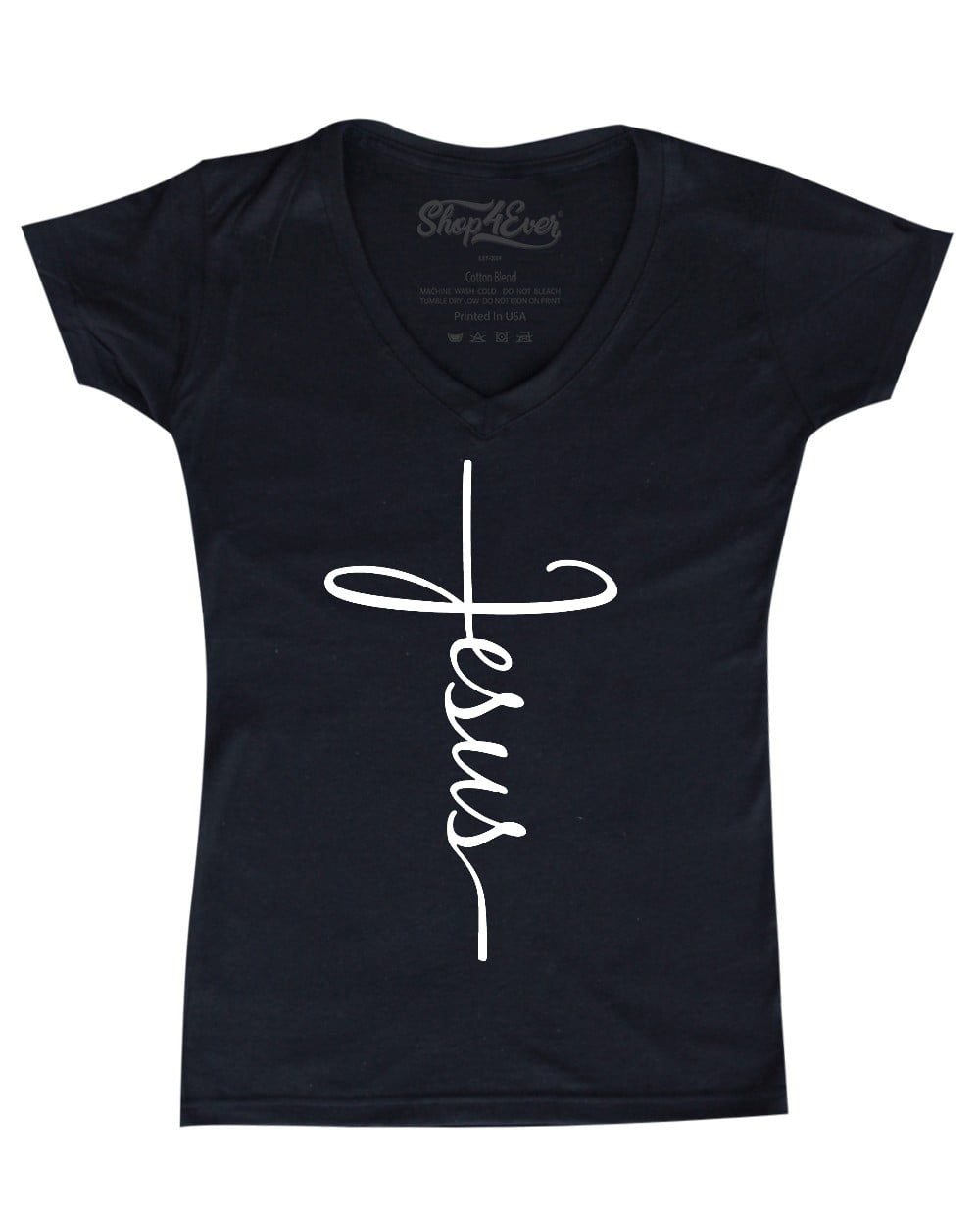 Shop4Ever Women's Jesus Cross Religious Slim Fit V-Neck T-Shirt Medium ...