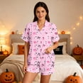 thumbnail image 6 of Women Halloween Pajama Set Short-Sleeve Button-Down Shirt and Shorts Sleepwear Spooky Pumpkin Ghost Graphic Loungewear Outfit for Fall Season Relaxing, 6 of 9