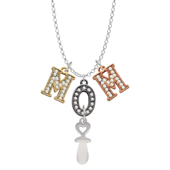 Delight Jewelry Silvertone 3-D Clear Frosted Baby Pacifier Multi-Colored Crystal Mom Charm Necklace