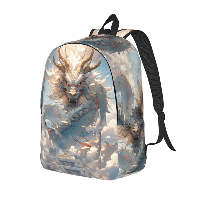 Vsdgher Cool Cloud White Dragon Print Canvas Backpack Travel Rucksack Unisex Knapsack 15.7/17.7Inch Laptop Backpack for Work,College-Medium