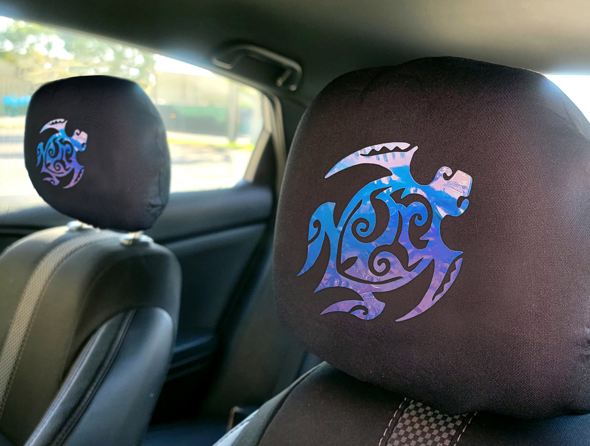 Black Fabric Car Truck Van SUV Seat Headrest Covers Hologram Vinyl