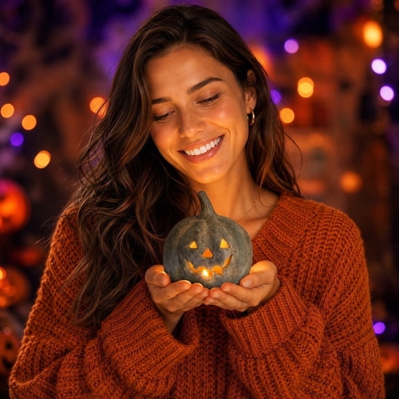 Mini Pumpkin Light Halloween Decoration for Indoor and Outdoor Use, Classic Jack-o'-Lantern Face with Warm Glow, for Desktop Shelf Fireplace Party or Yard Decor, Battery Operated Seasonal Decorative