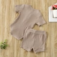 thumbnail image 4 of Mialoley Baby Short Sleeve Ribbed Knit O Neck Romper, Drawstring Short Pants, 4 of 4