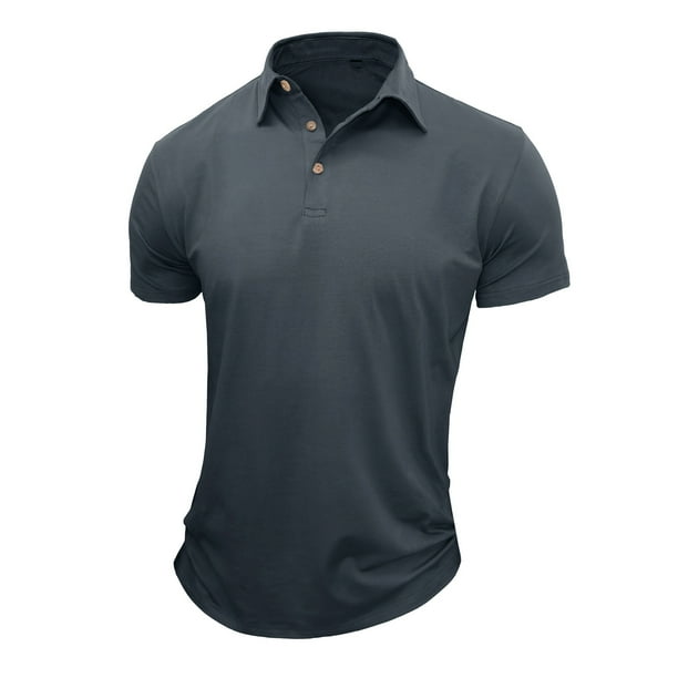 pstuiky Camisas casuales de manga corta para hombre, Camiseta de manga corta para hombre, estilo informal, lisa, con cuello vuelto y botones ropa de hombre xxl