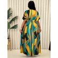 thumbnail image 6 of Blue Yellow Plus Size Women V-Neck Wrap Maxi Dress With Abstract Leaf Print Casual Elegant Summer Dress, 6 of 7