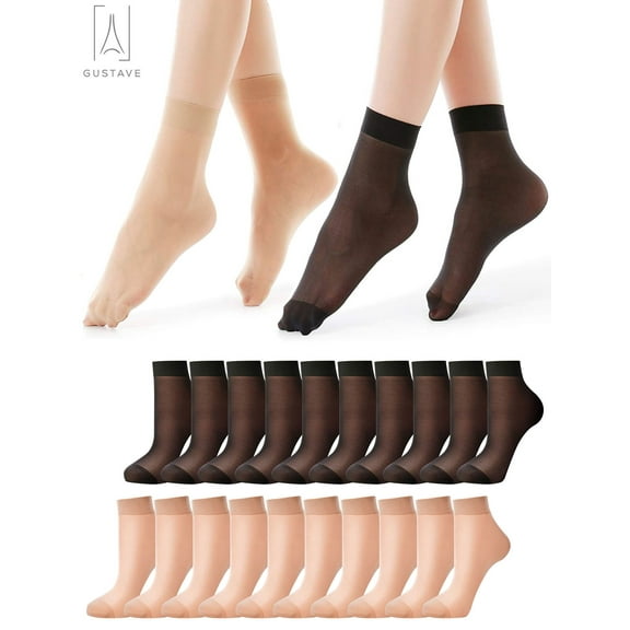 Gustave 10 Pairs Women Nylon Elastic Short Ankle High Sheer Stockings Silk Short Socks Lady's Hosiery, Black