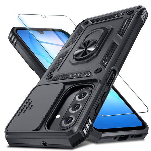 MonsDirect for Samsung Galaxy A17 5G / A26 5G Case with Camera Cover Sliding Screen Protector Finger Ring Holder Kickstand, Shockproof Full Body Protective Phone Cover
