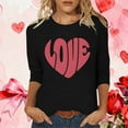 thumbnail image 2 of Women's Valentine's T-Shirt Three Quarter Sleeve Bow Print Crewneck Top for Romantic Black XL, 2 of 5