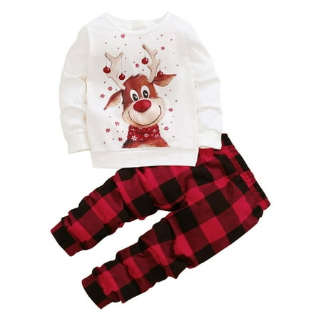 

Stamzod Kids Clothes Boys Girls Christmas Sets Deer Long-Sleeved Blouse Plaid Trousers Home Service Suit Autumn Winter Clothes Roupa Infantil 12M-5Y On Clearance