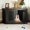 thumbnail image 1 of Corner Dog Crate Furniture, 52" Wooden Dog Crate Kennel with Cushion and Double Doors, Heavy Duty Dog Crates Cage Furniture for Medium Dogs Indoor, Black Large, 1 of 7