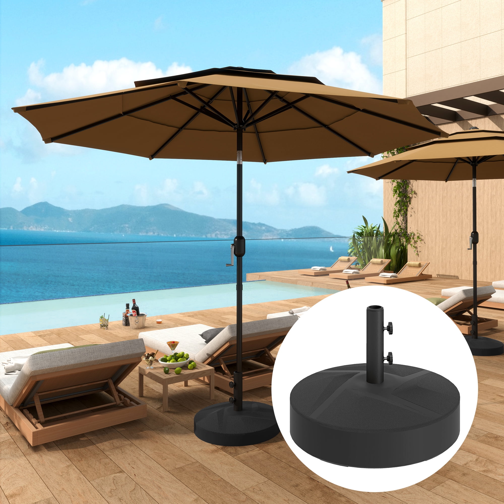 Homiyad Patio Umbrella Base Holder, Heavy Duty Outdoor Umbrella Stand Base, Filled Up to 66lbs with Stand or 55lbs with Water for Garden, Poolside, Black