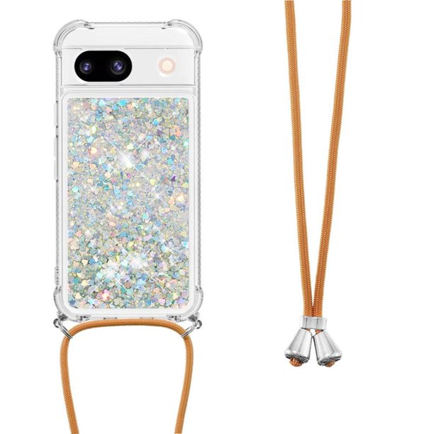 Funda FOXDOCK para Google Pixel 8A con Cuerda Ajustable, Brillo Líquido, Protección Antigolpes y Lente – Ideal para Regalo
