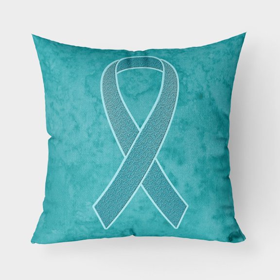 Carolines Treasures AN1201PW1818 Teal Ribbon for Ovarian Cancer Awareness   Canvas Fabric Decorative Pillow  18H x18W