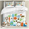thumbnail image 1 of Fitness Duvet Cover Set Queen Size, Healthcare Theme Athletic Energetic Life Routine Wellness Gym Equipment Vegetables, Decorative 3 Piece Bedding Set with 2 Pillow Shams, Multicolor, by Ambesonne, 1 of 3
