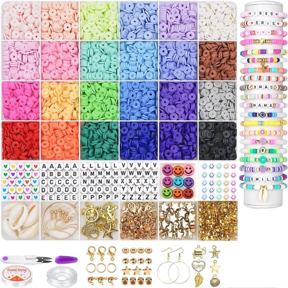 6000 Pcs Clay Beads Bracelet Making Kit, Round Letter Beads with Charm and Elastic Strings, Friendship Bracelets Holiday Gifts for Girls Adults