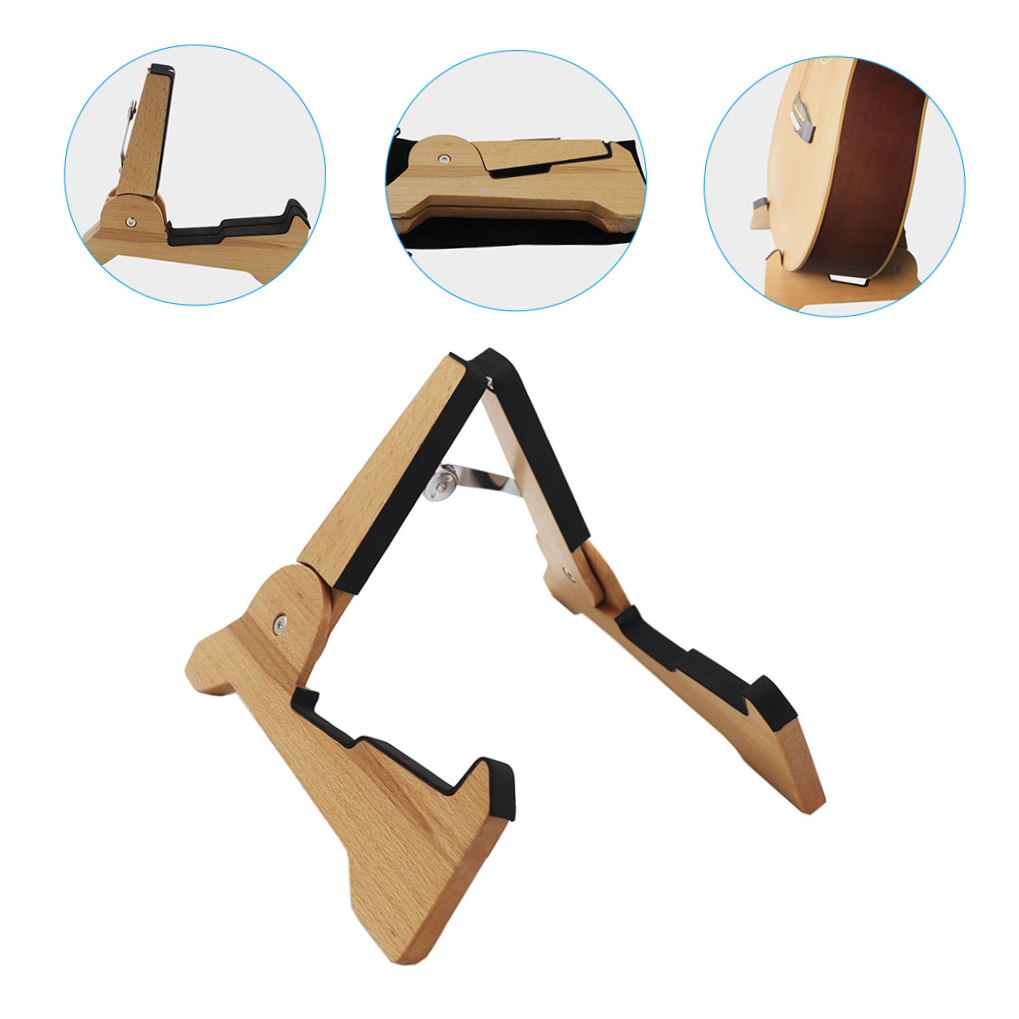 LULULION Foldable Wood Guitar Stand Light Brown Portable Support Rack for Musical Instruments