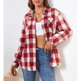 thumbnail image 2 of Alex Vando Plaid Flannel Shirts for Women Long Sleeve, Oversized Womens Casual Flannel Button Down Shirts Blouses Tops,WineWhite S, 2 of 6
