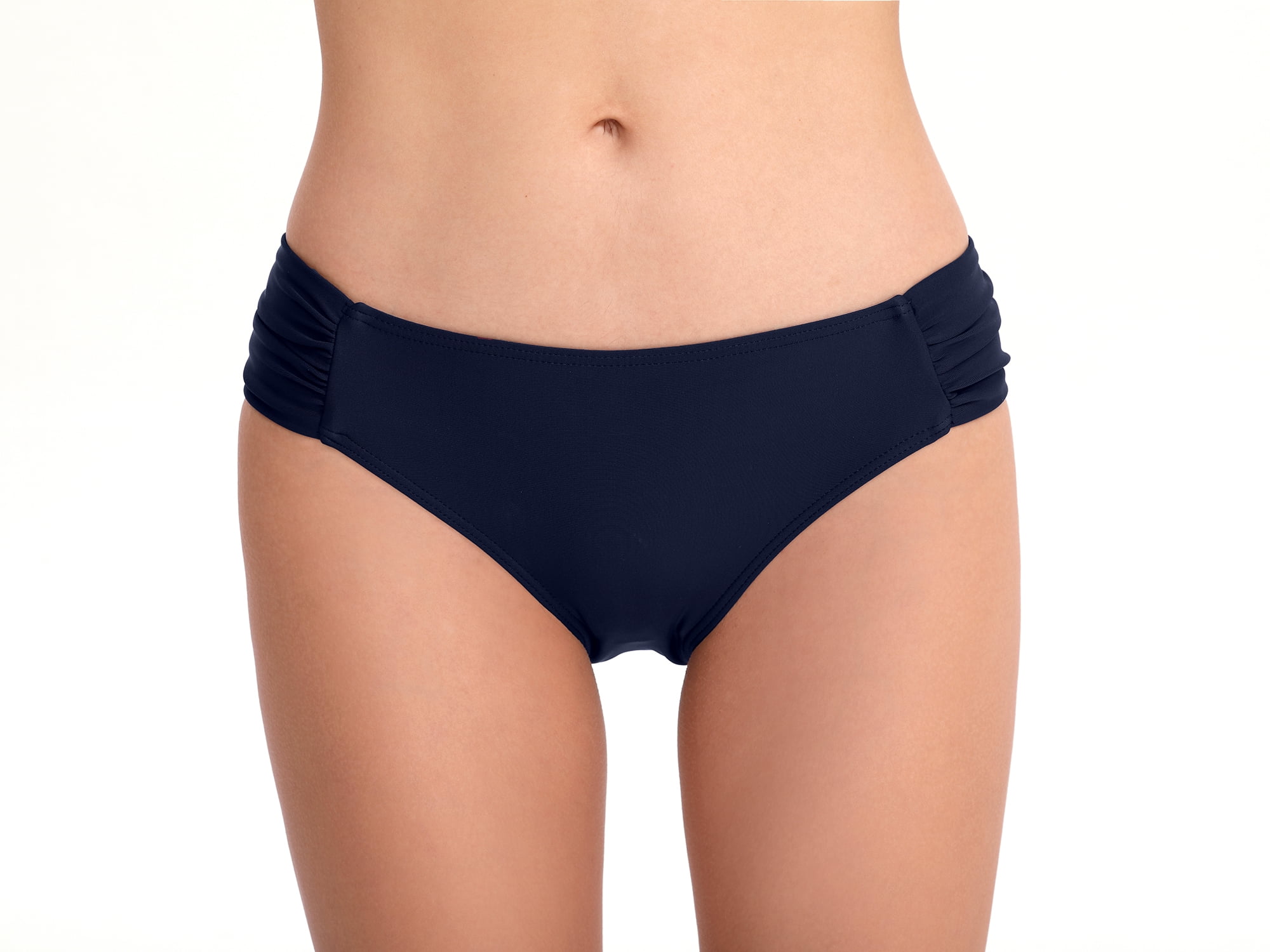 Women’s Side Shirred Bikini Bottom Solid Beach Classics Swim Bottom Mid