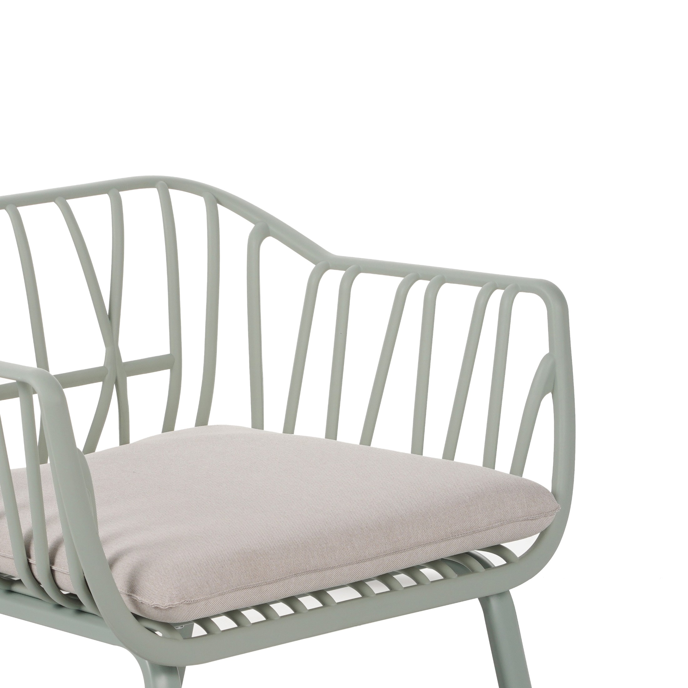 Modern Outdoor Patio Club Chairs with PP Frame, Weather-Resistant Design, Green+Beige, Set of 2