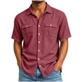 thumbnail image 2 of YODETEY Men’s Short Sleeve Button Down Shirt, Casual Lightweight Front Shirt with Pockets,Big and Tall Wine,Size S-5XL, 2 of 9