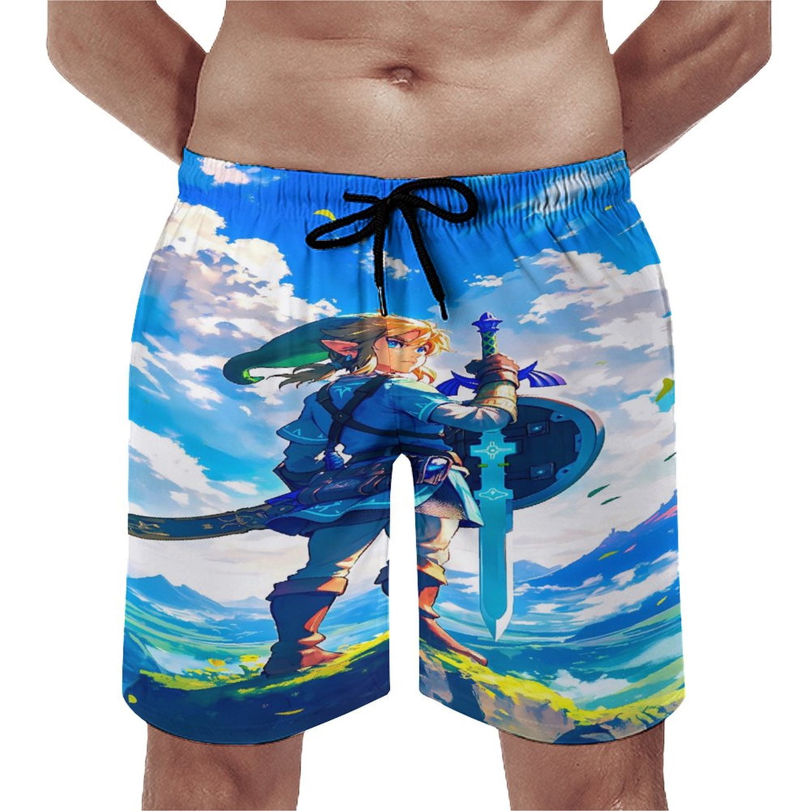 The Legend of Zelda Men's Shorts Quick Dry 3D Printed Beach Men's Swim Trunks with Pockets Mesh Lining Bathing Beachwear M