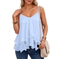 thumbnail image 2 of WNVMWI Flowy Tank Tops for Women Ruffle Layered Spaghetti Strap Camisole Ladies Sleeveless Mesh Dress Blouse Light Blue M, 2 of 3