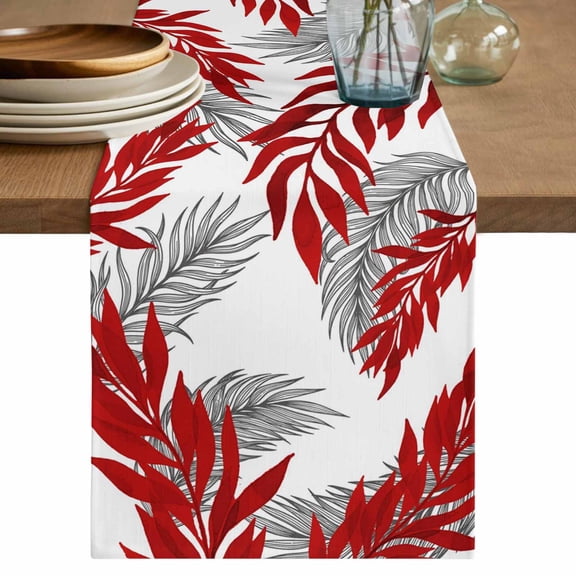 Red Leaves Table Runner 72 Inches, Willow Leaf Abstract Plants Rustic Branch Bed Runner Dresser Scarves Tabletop for Indoor Outdoor Parties/Ceremony/Banquet, 18" x 72"