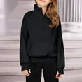 thumbnail image 2 of Girls Quarter Zip Sweatshirts Stand Warm Collar Fleece Hoodie Fashion Casual Loose Oversized Pullover Tops (Black 7 Years), 2 of 6