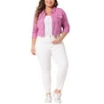thumbnail image 2 of Agnes Orinda Women's Plus Size Jean Button Outfits Fashion Cropped Denim Jackets 4X Dark Pink, 2 of 6