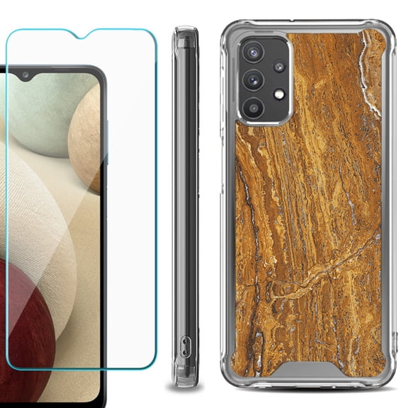 Shockproof Bumper Phone Case for Samsung Galaxy A32 5G, with Tempered Glass Screen Protector, by OneToughShield ® - Marble / Earth