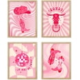 thumbnail image 2 of PixonSign Framed Wall Art Pink Cow Lamp Ball Boots Posters, Set of 4 Modern Stylish Pattern Illustrations, Preppy Room Adhesive Canvas Prints Multicolor for Home Decor - 12"x16" Natural, 2 of 5