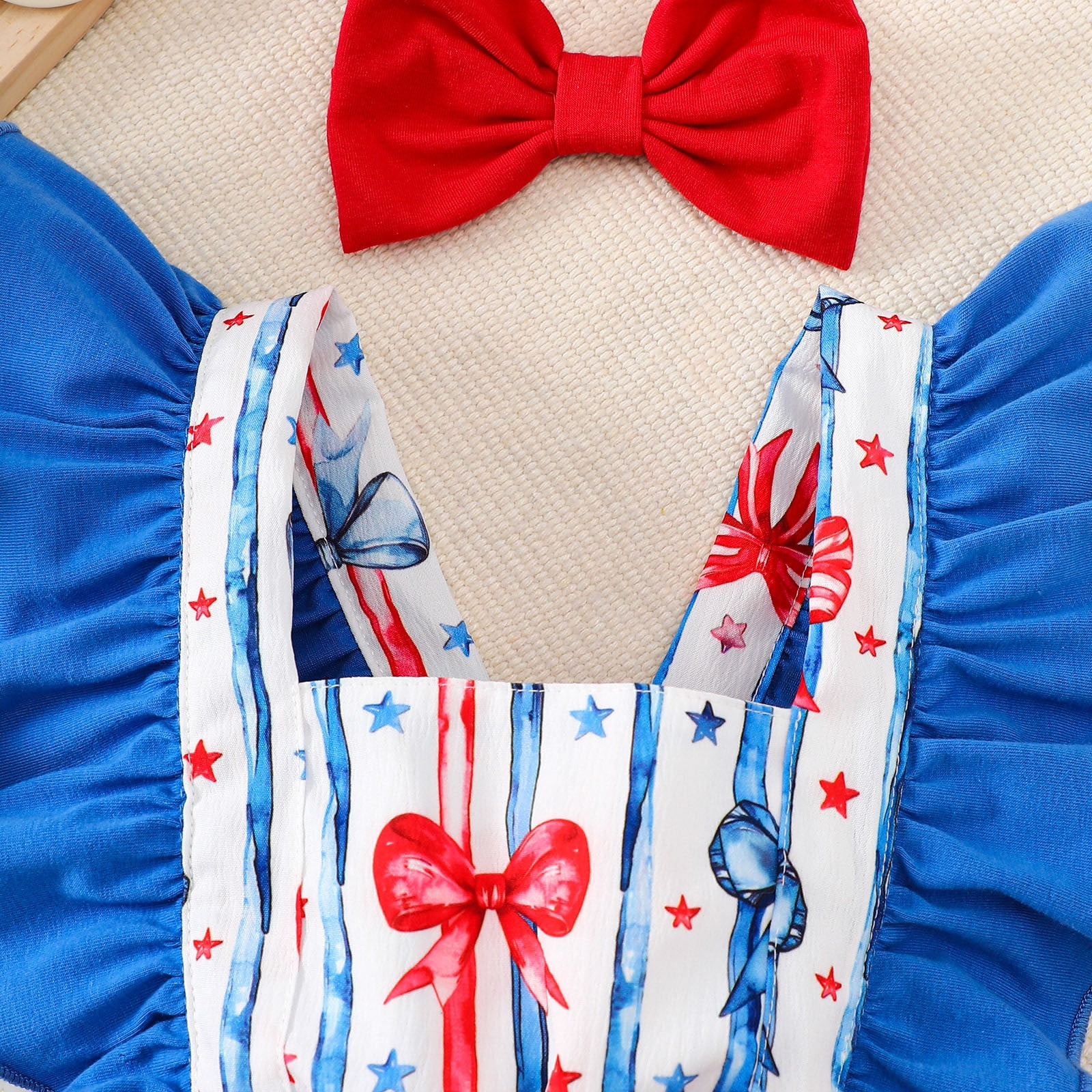 Baby Girl Bubble Romper Baby Girls Fly Sleeve Independence Day 4Th of July Prints Romper Bodysuits Dress Baby Romper Blue 0 Months-3 Months