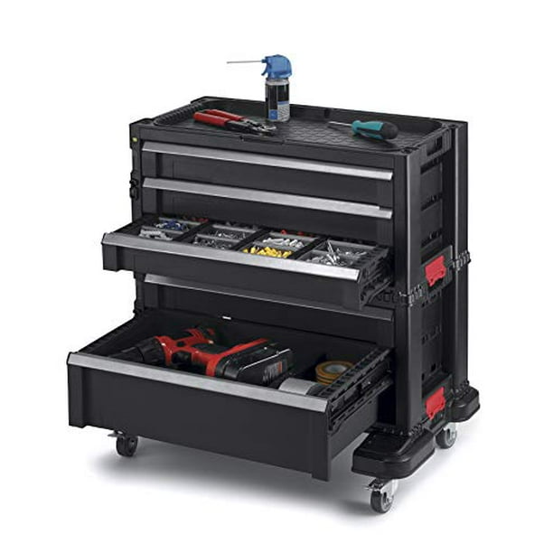 Keter Rolling Tool Chest With Storage Drawers Locking System And 16 Removable Bins Perfect Organizer For Automotive Tools Mechanics Home Garage Com Keter Rolling Tool Chest With Storage, Tool Storage Drawers Plastic